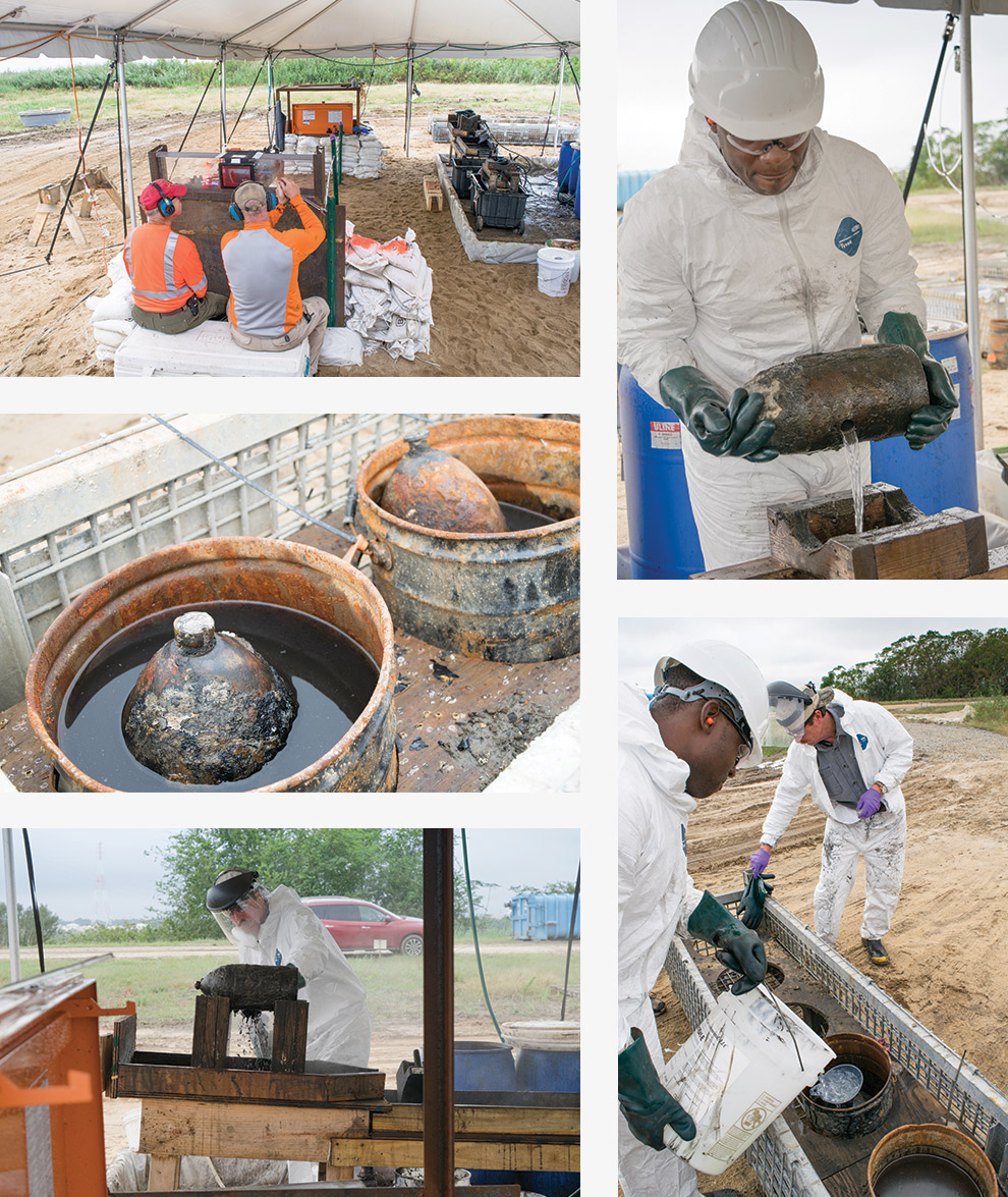 Experts deactivate Civil-war era munitions.