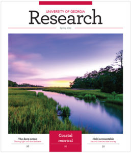 University of Georgia Research Magazine Spring 2019 cover with photo of tidal creek