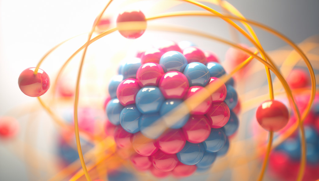 colorful 3D Illustration of an atom